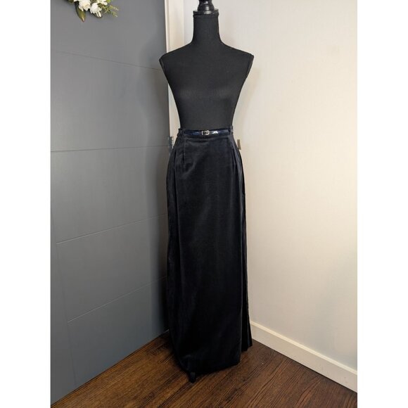 NWT 80's ILGWU Tag Panther Navy Belted‎ Velvet Maxi Skirt - 9/10 - Picture 1 of 11